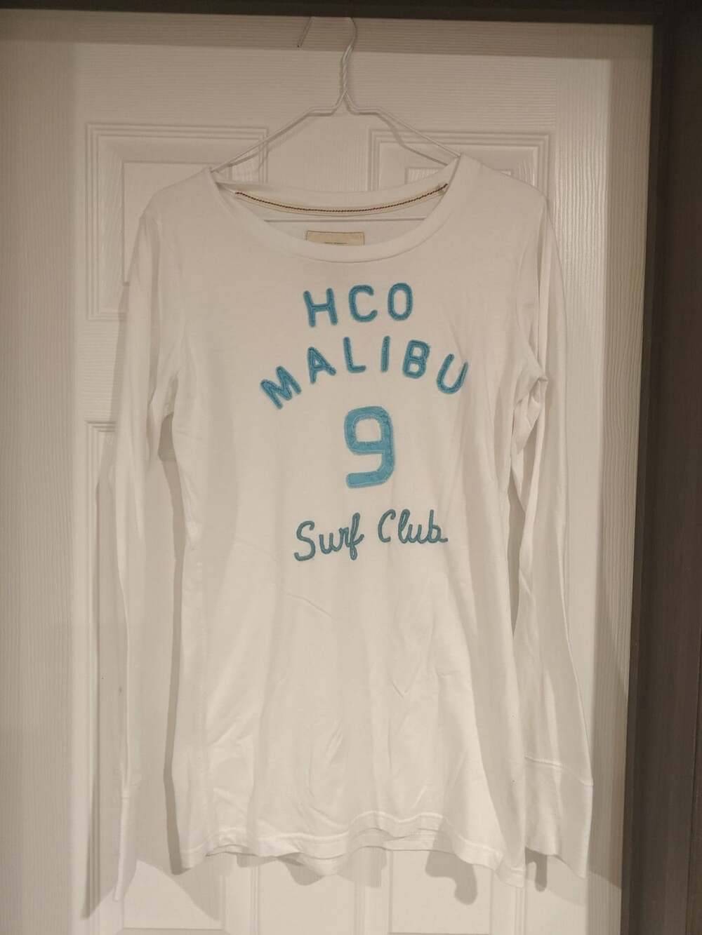Hollister Long Sleeve Graphic Tee Size L White Malibu 9 Surf Club
